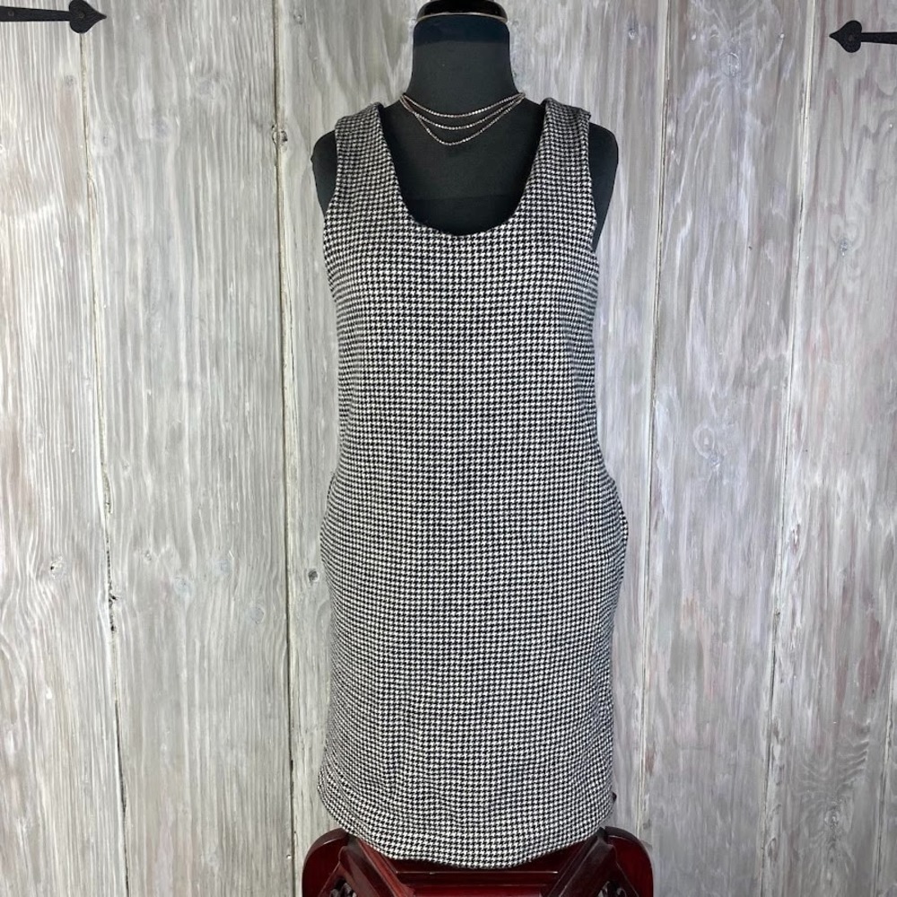 Harve Benard Holtzman Houndstooth Dress Sz 4 Black White 100% Wool Lined Vintage